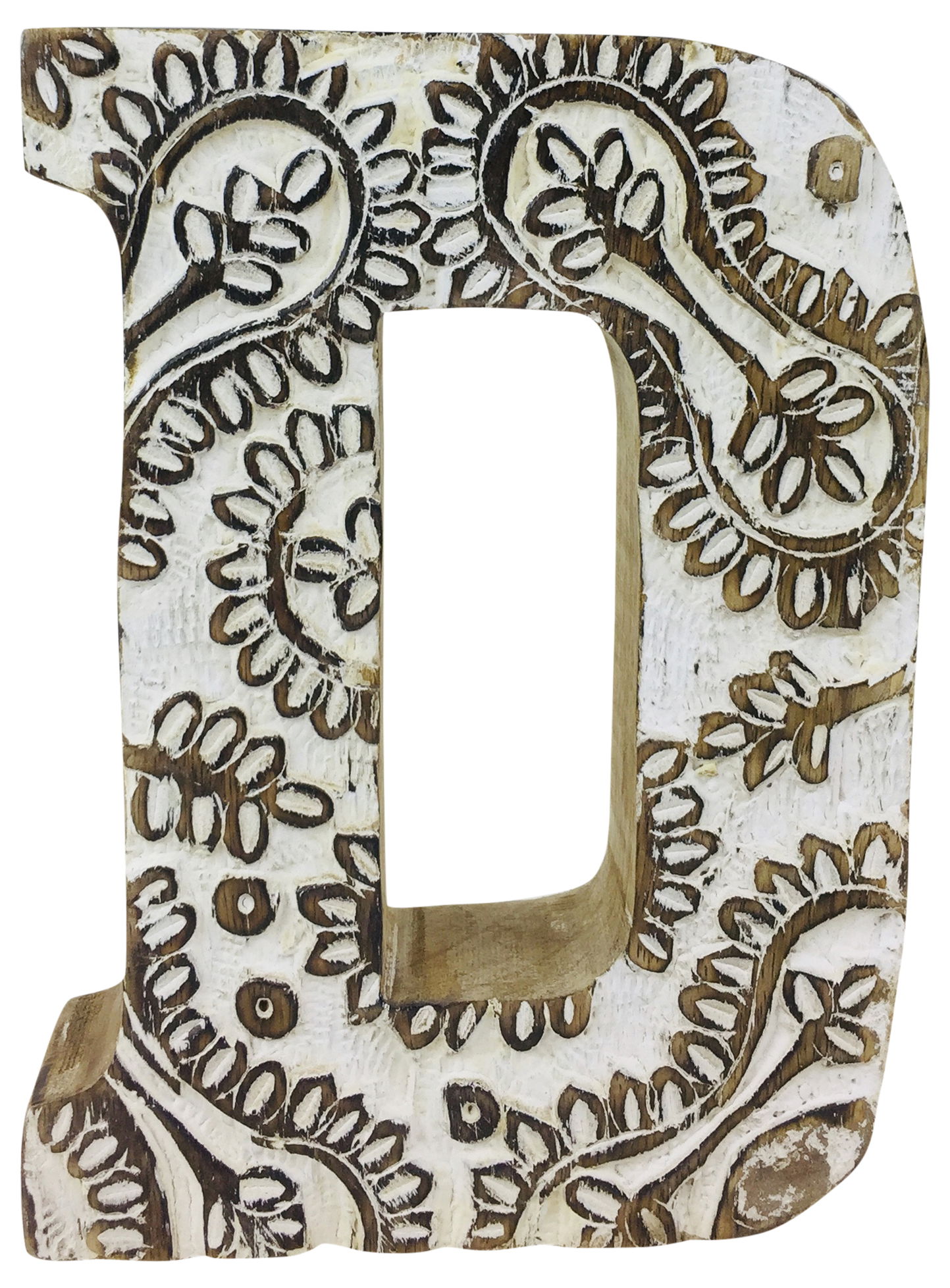 Hand Carved Wooden White Flower Letter D Hand Carved Wooden White Flower Letter D