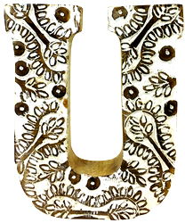 Hand Carved Wooden White Flower Letter U Hand Carved Wooden White Flower Letter U
