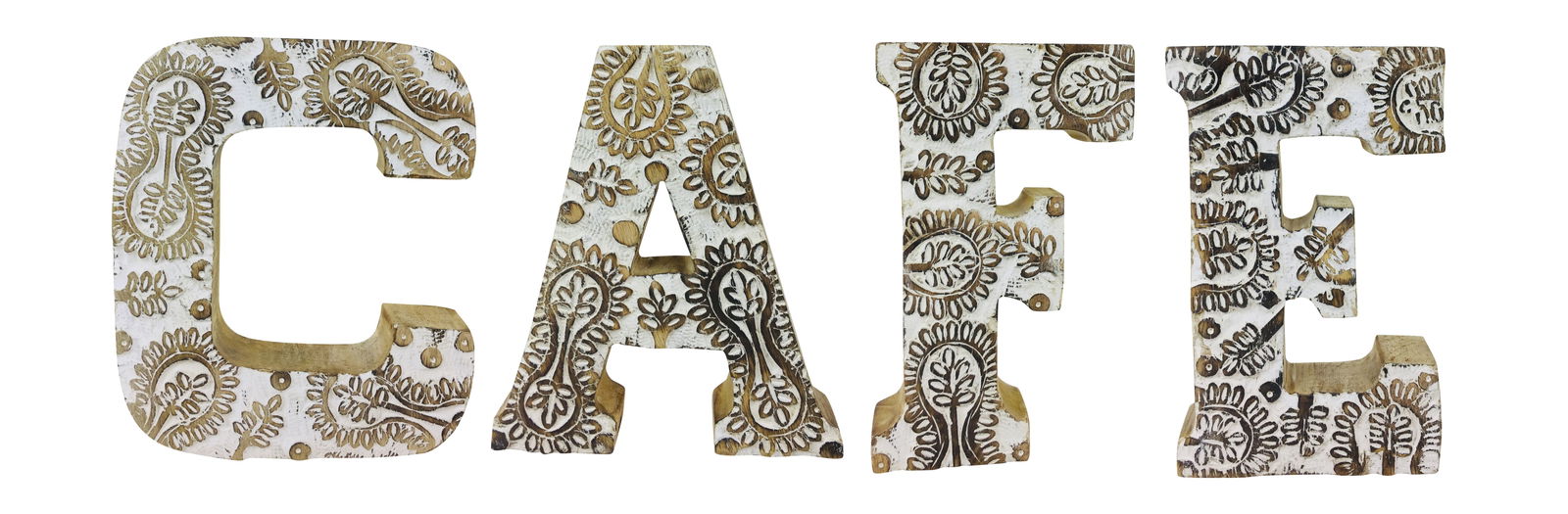 Hand Carved Wooden White Flower Letters Cafe Hand Carved Wooden White Flower Letters Cafe