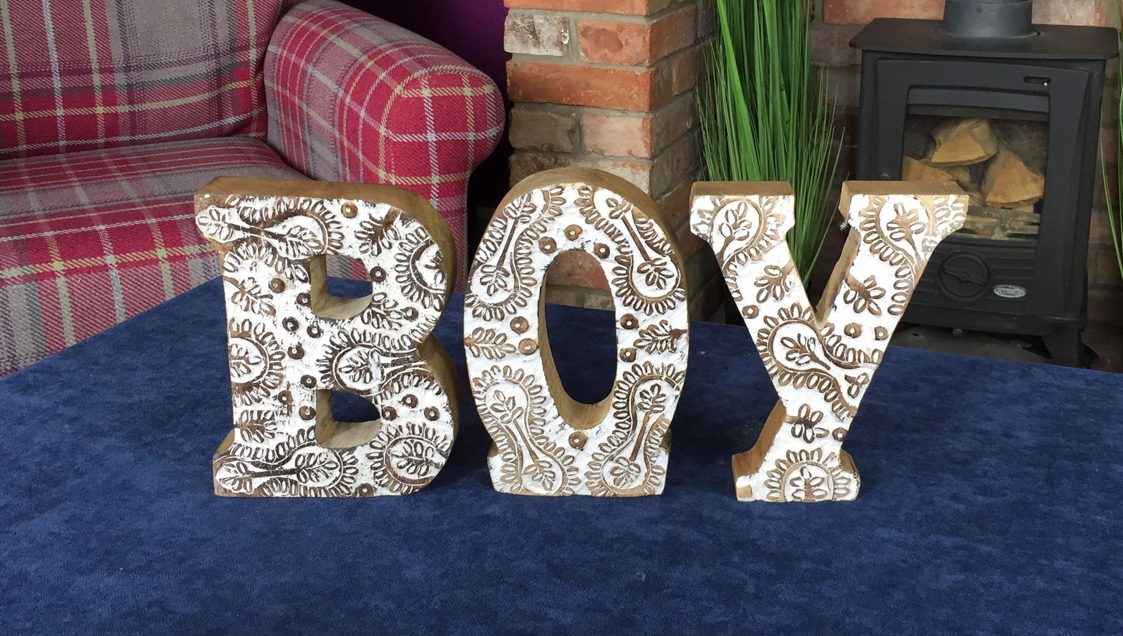 Hand Carved Wooden White Flower Letters Boy Hand Carved Wooden White Flower Letters Boy