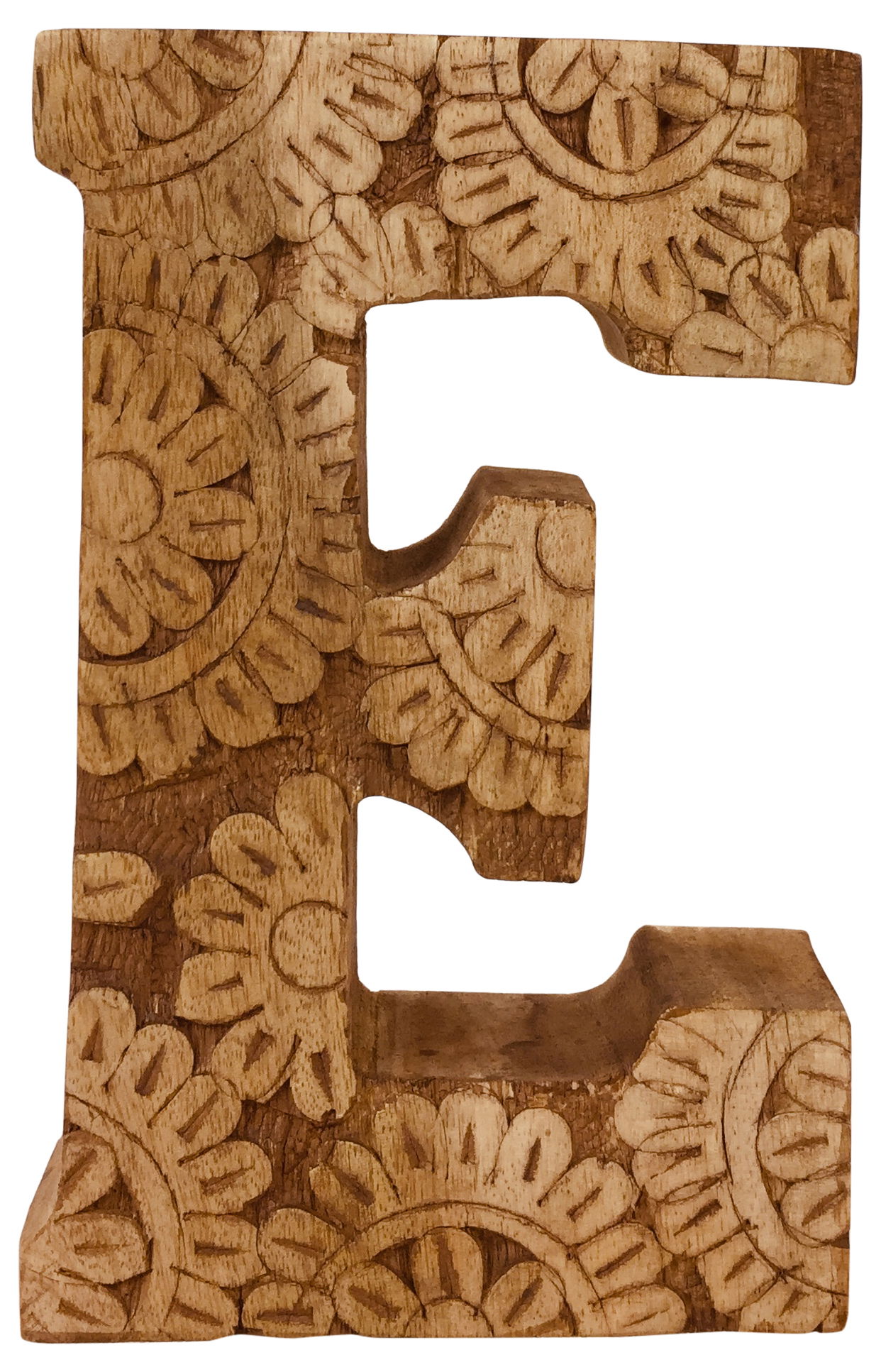 Hand Carved Wooden Flower Letter E Hand Carved Wooden Flower Letter E