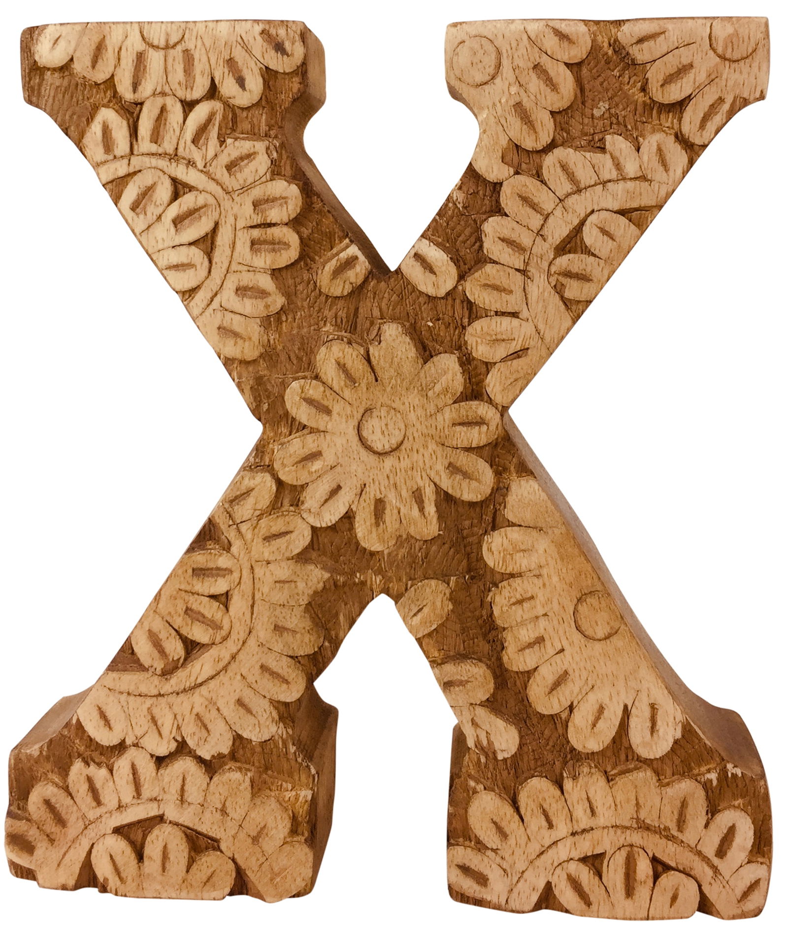 Hand Carved Wooden Flower Letter X Hand Carved Wooden Flower Letter X
