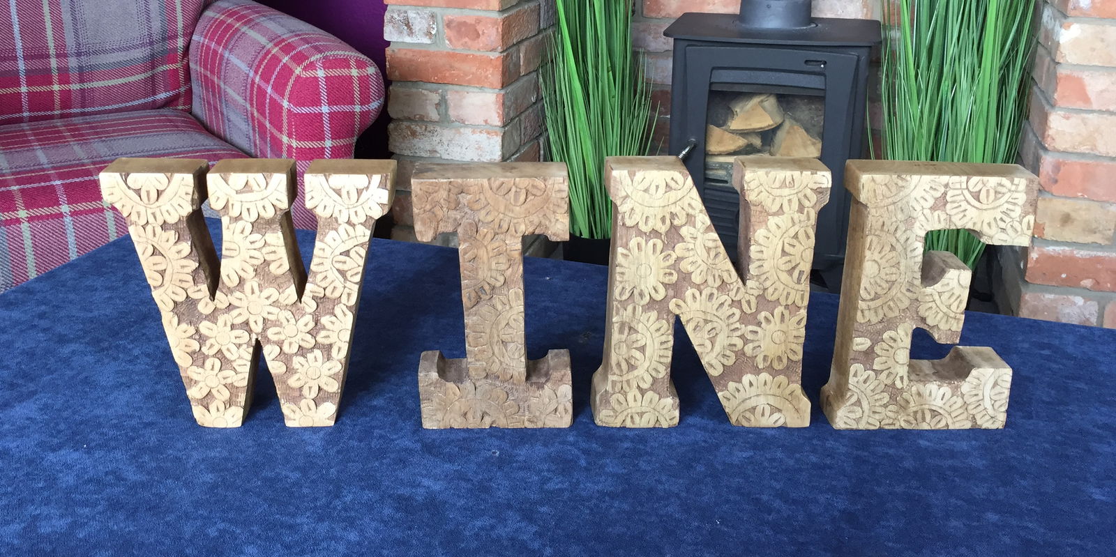 Hand Carved Wooden Flower Letters Wine Hand Carved Wooden Flower Letters Wine