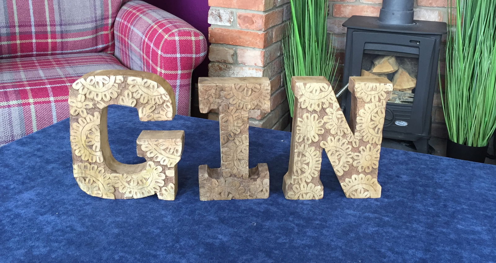 Hand Carved Wooden Flower Letters Gin Hand Carved Wooden Flower Letters Gin