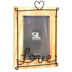 Wooden Photo Frame with Black Wire Love Script 4x6" Wooden Photo Frame with Black Wire Love Script 4x6"