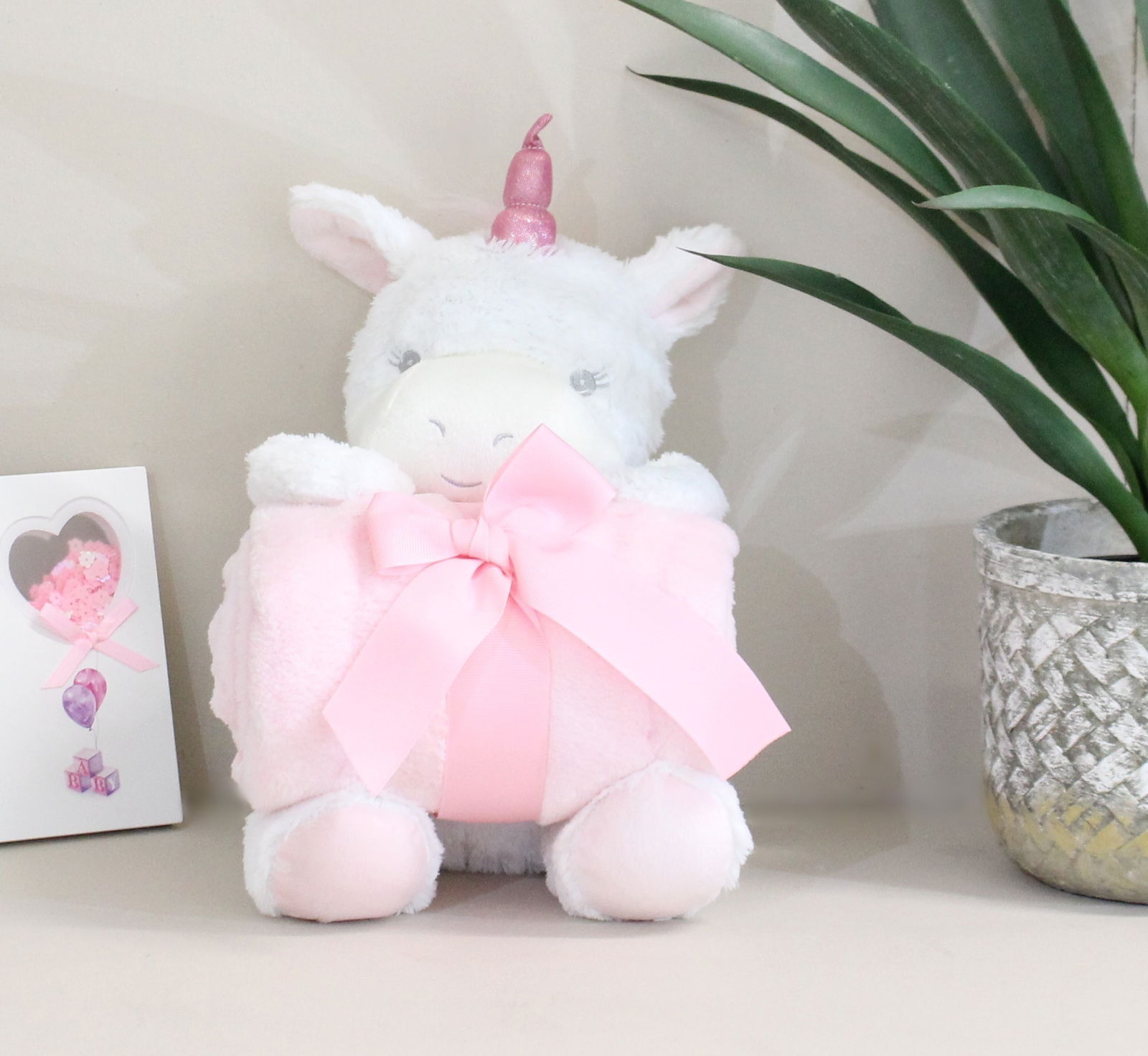 New Baby White Unicorn Teddy & Pink Throw New Baby White Unicorn Teddy & Pink Throw