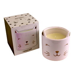 Fragranced Candle in Ceramic Cat Pot, Fresh Linen Fragranced Candle in Ceramic Cat Pot, Fresh Linen