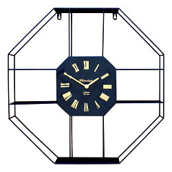 Black Metal Clock With Shelving 53cm Black Metal Clock With Shelving 53cm
