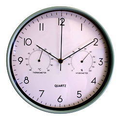 Green Wall Clock 30cm with Thermometer/Hygrometer Green Wall Clock 30cm with Thermometer/Hygrometer
