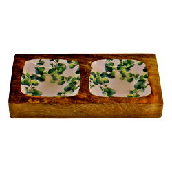 Wood & Enamel 2 Portion Snack Serving Tray Wood & Enamel 2 Portion Snack Serving Tray