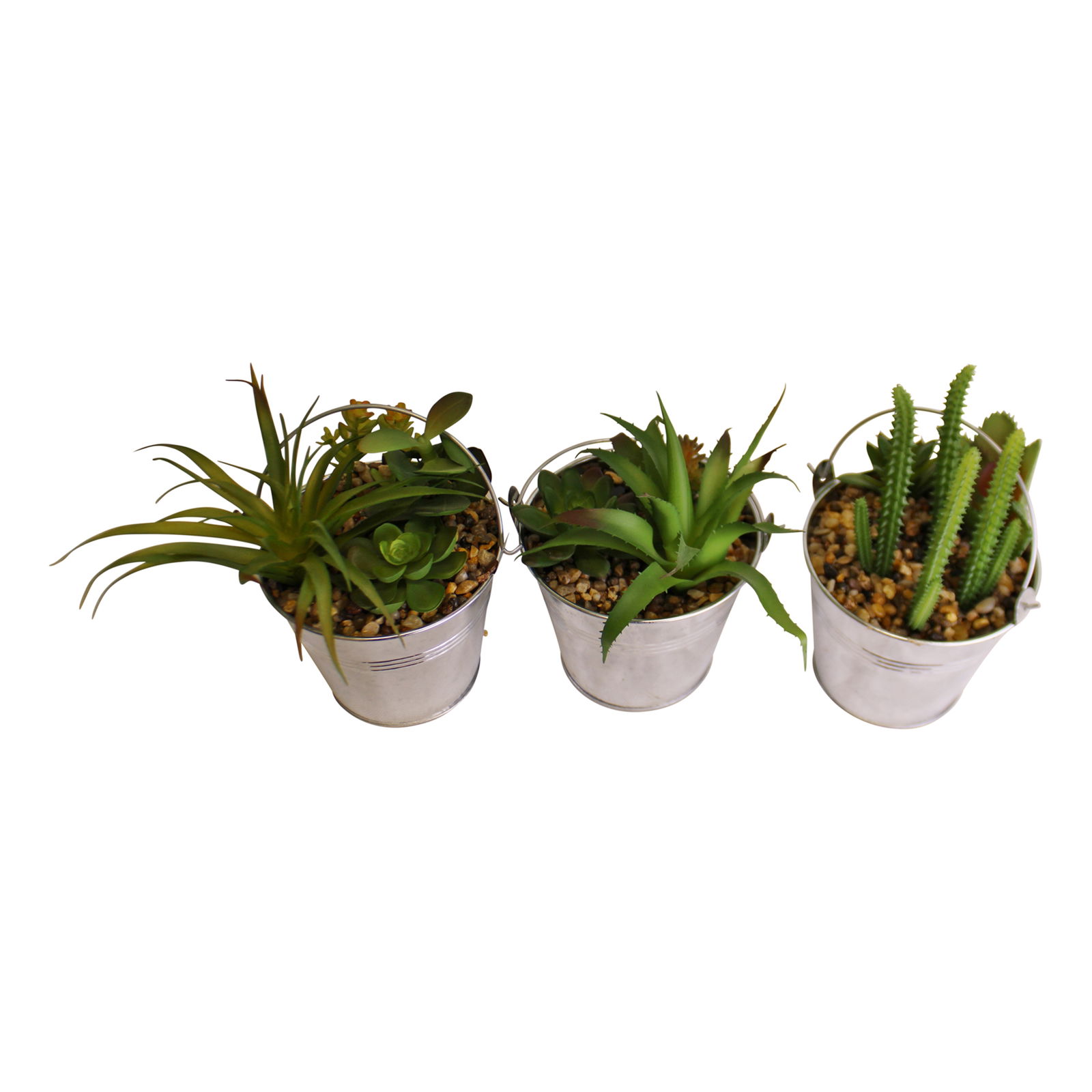 Set of 3 Faux Succulents In Tin Buckets Set of 3 Faux Succulents In Tin Buckets