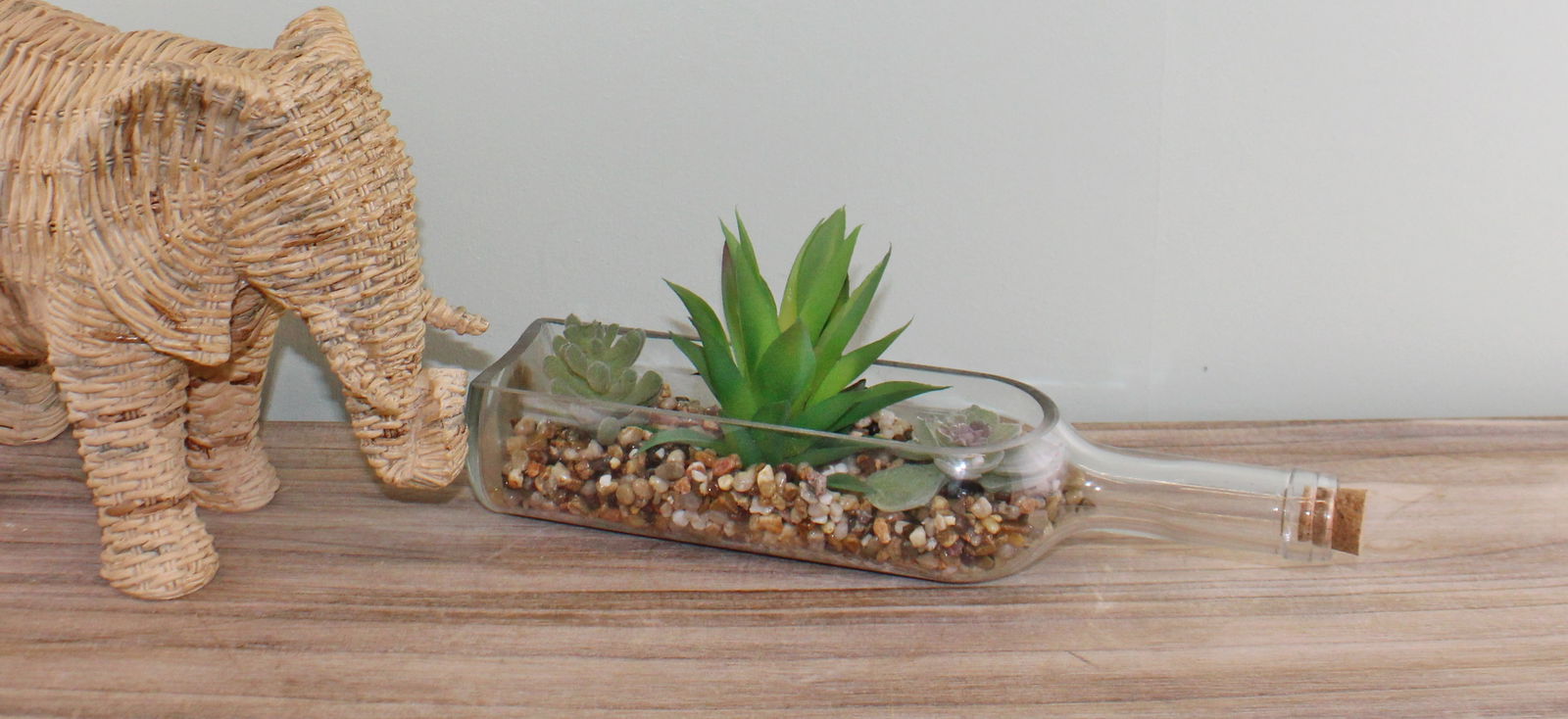 3 Assorted Faux Succulents In A Glass Bottle 3 Assorted Faux Succulents In A Glass Bottle