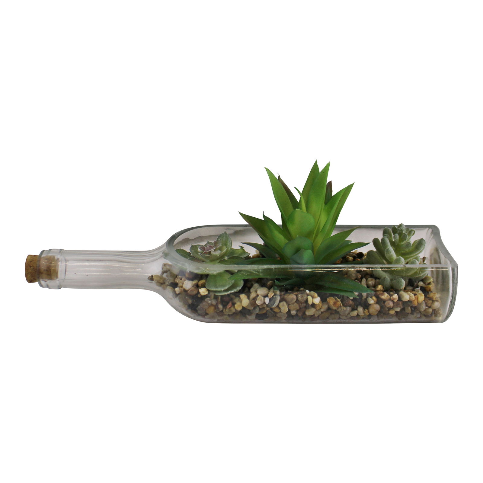 3 Assorted Faux Succulents In A Glass Bottle 3 Assorted Faux Succulents In A Glass Bottle
