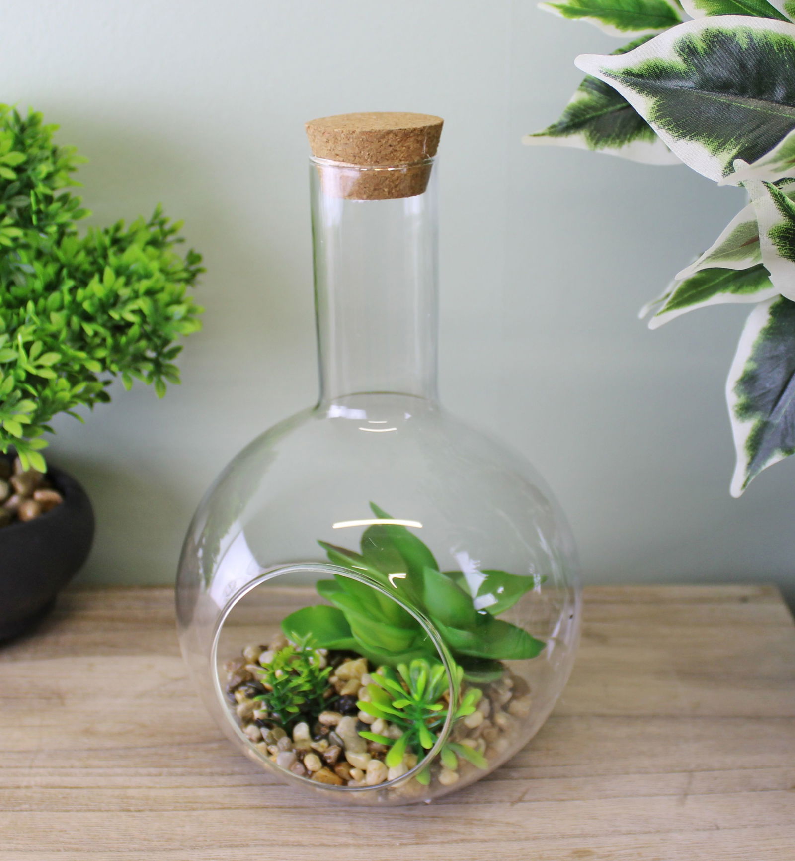 Medium Faux Succulent In Glass Terrarium Medium Faux Succulent In Glass Terrarium