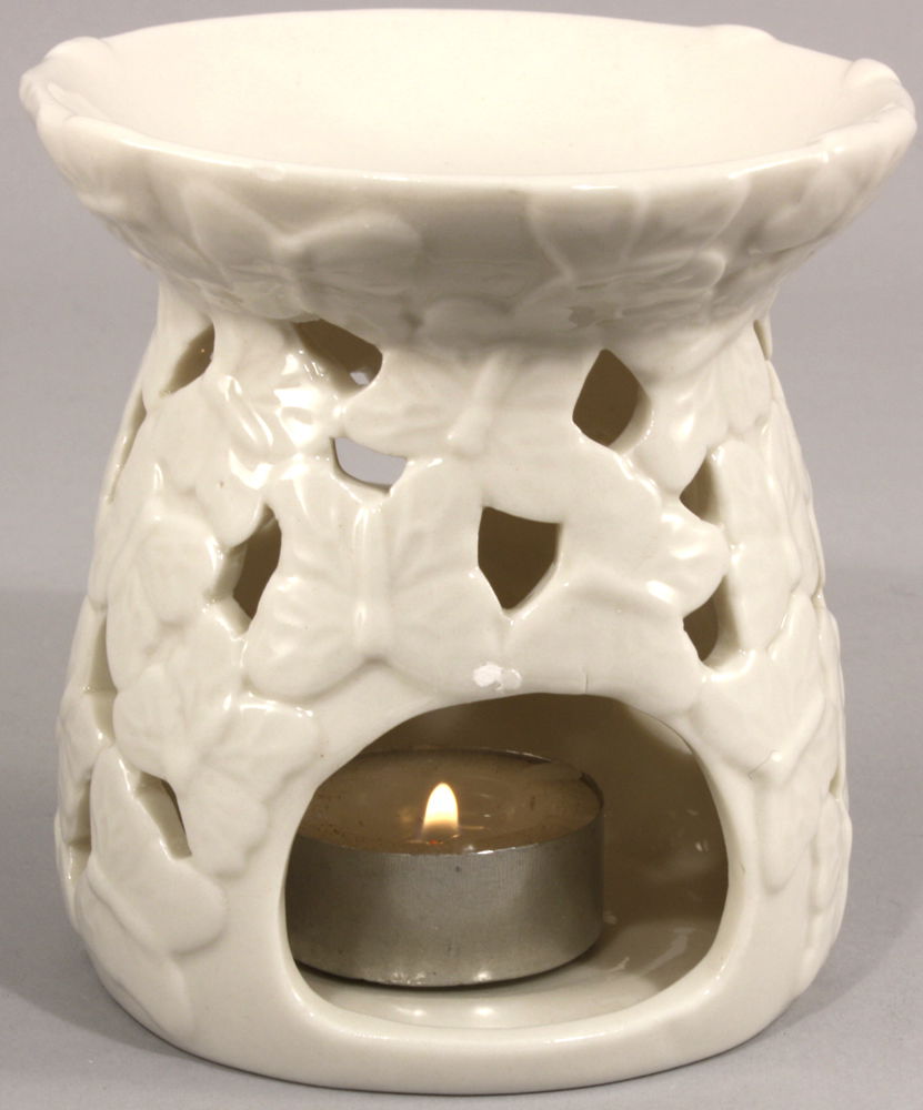White Embossed Butterfly Oil Burner White Embossed Butterfly Oil Burner