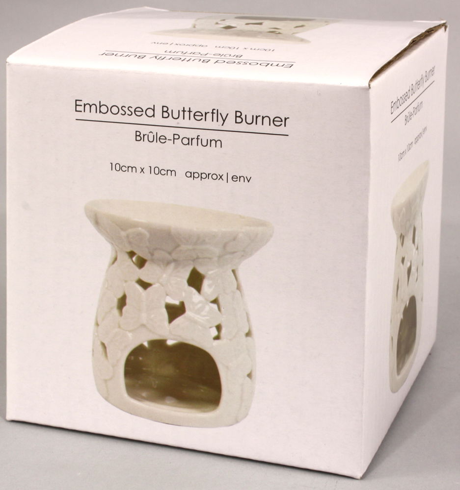 White Embossed Butterfly Oil Burner White Embossed Butterfly Oil Burner