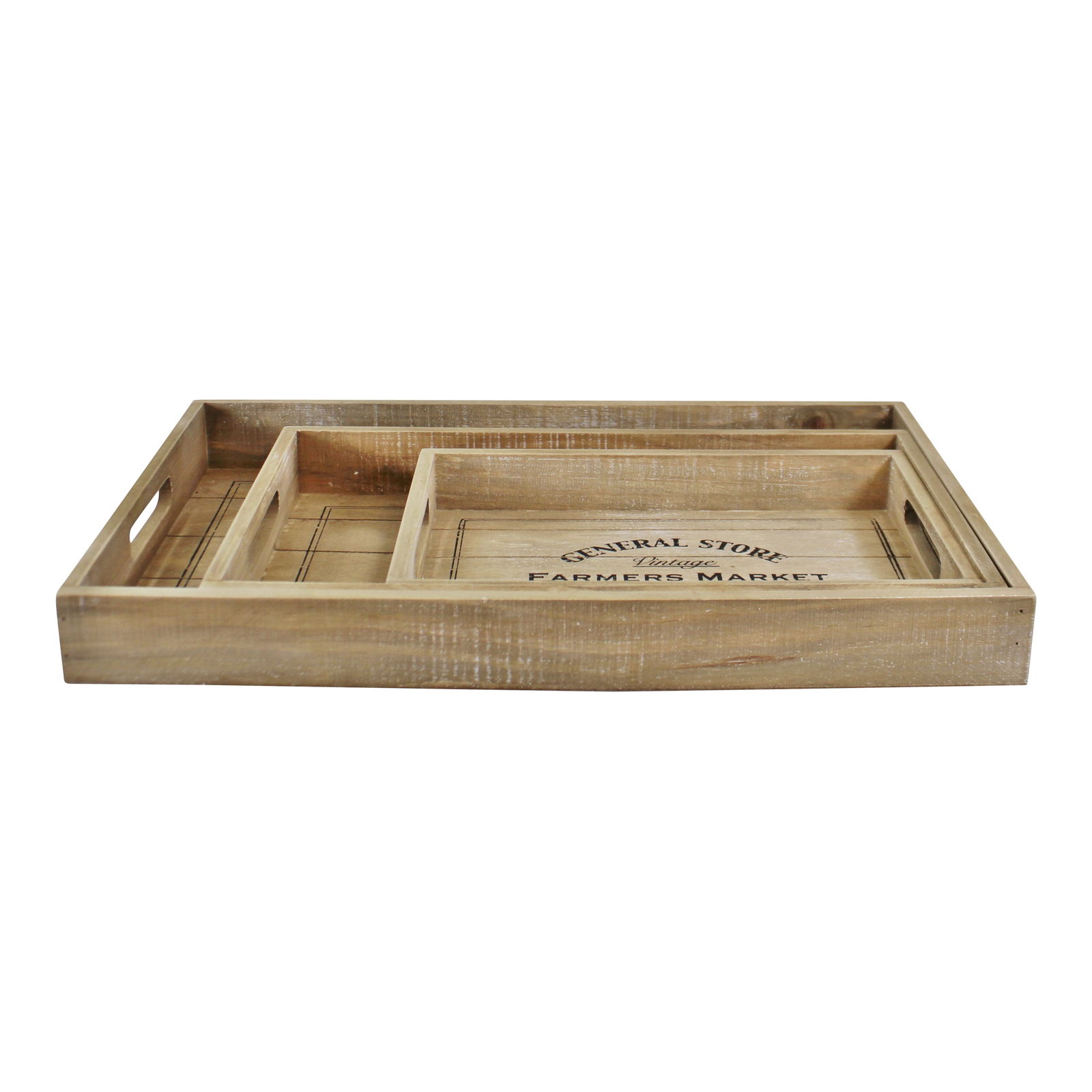 Set Of 3 General Store Wooden Trays With Handles Set Of 3 General Store Wooden Trays With Handles