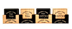 General Store Wood Coasters 4 Types 16 of Set General Store Wood Coasters 4 Types 16 of Set
