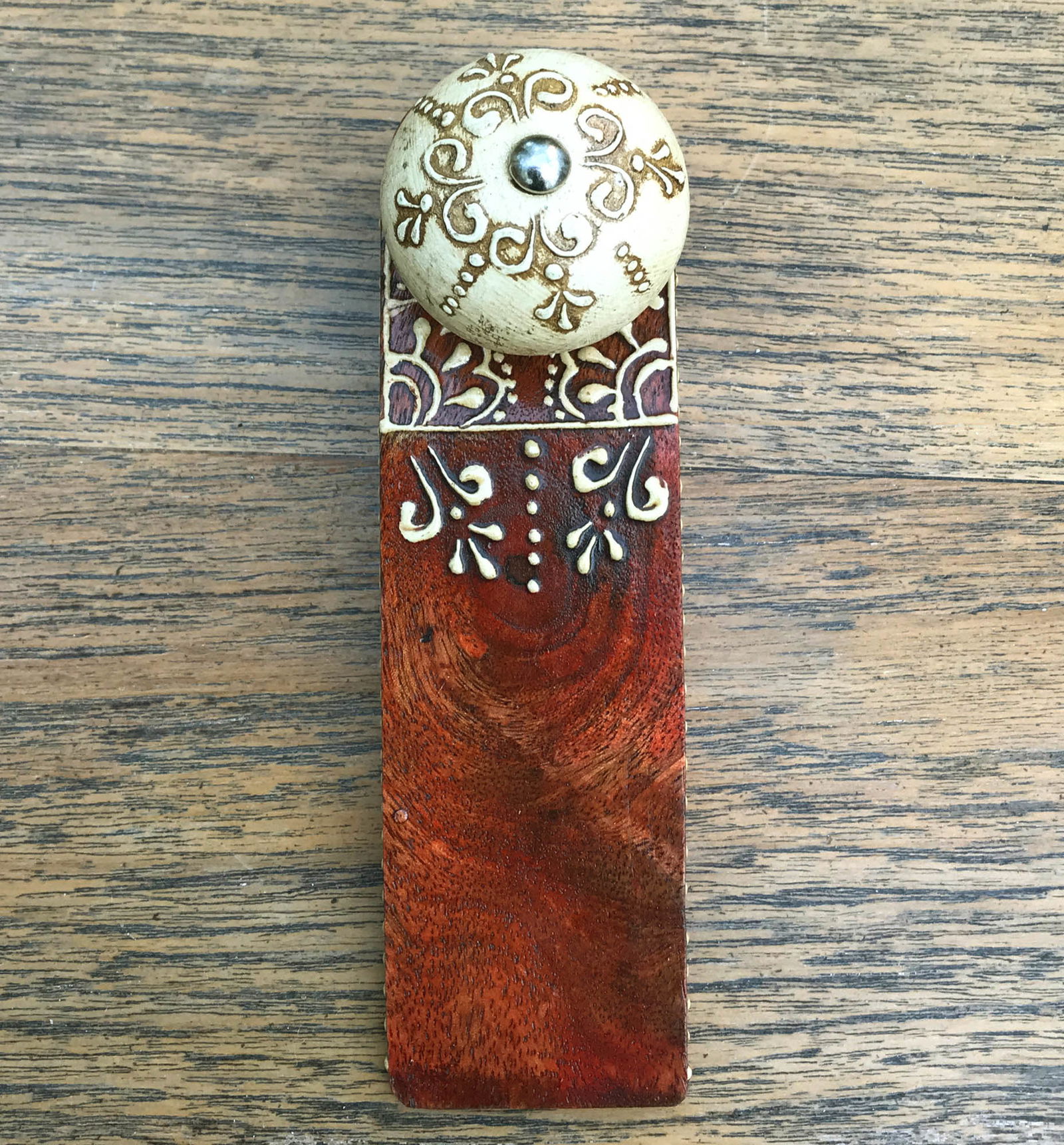 Red Doorstop With Wooden Knob Red Doorstop With Wooden Knob
