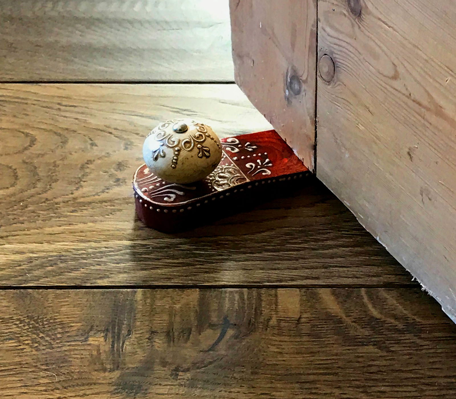 Red Doorstop With Wooden Knob Red Doorstop With Wooden Knob