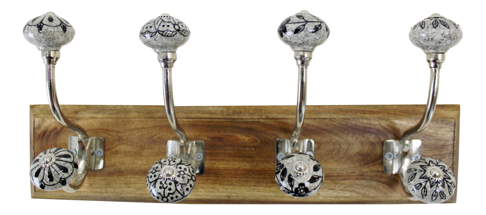 Black & Grey Ceramic Hooks on Wooden Base Black & Grey Ceramic Hooks on Wooden Base