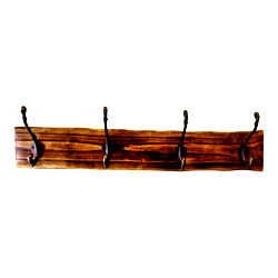4 Double Coat Hooks On Natural Wooden Back 4 Double Coat Hooks On Natural Wooden Back
