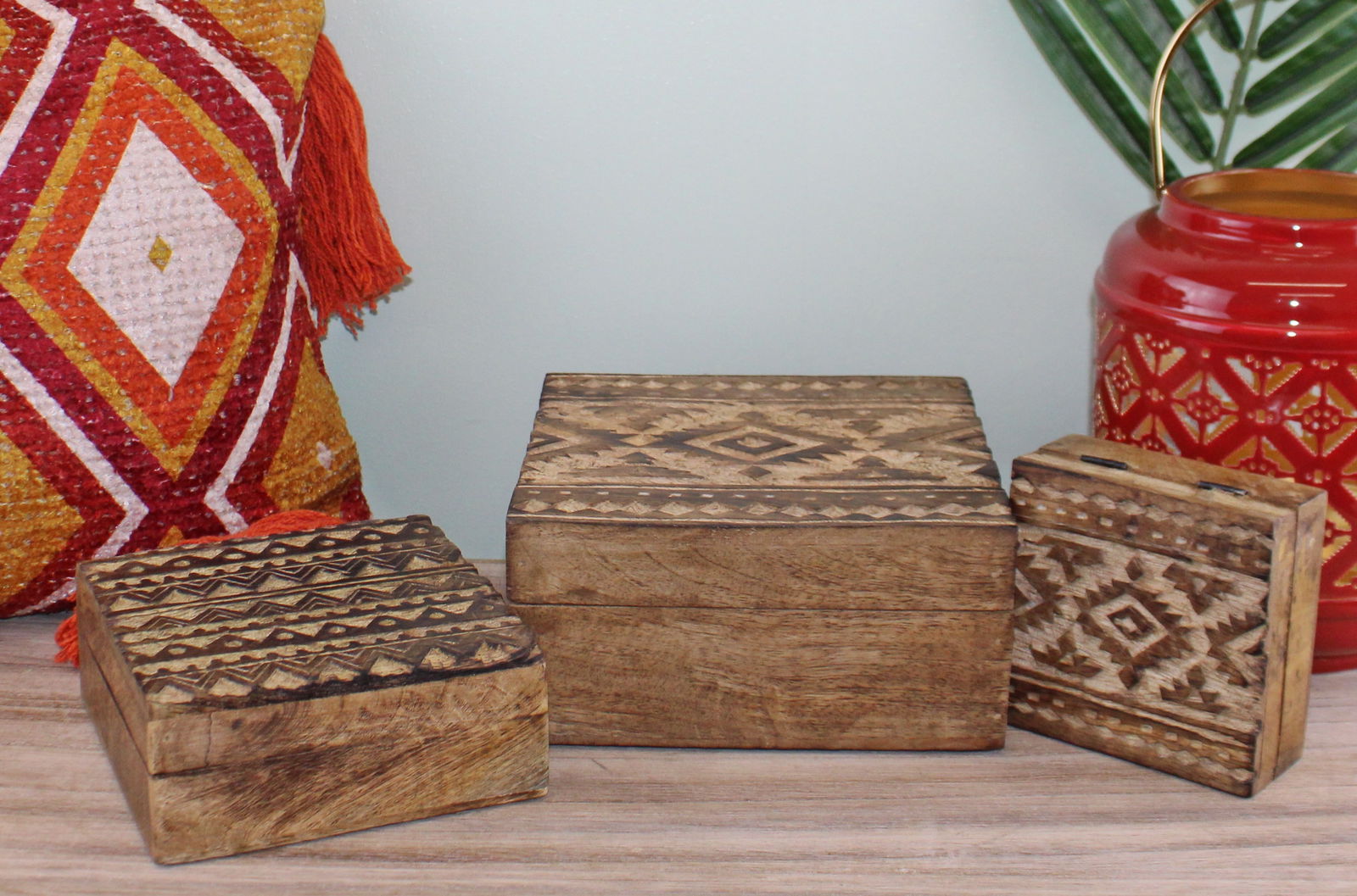 Set of 3 Hand Carved Kasbah Wooden Rectangular Boxes Set of 3 Hand Carved Kasbah Wooden Rectangular Boxes