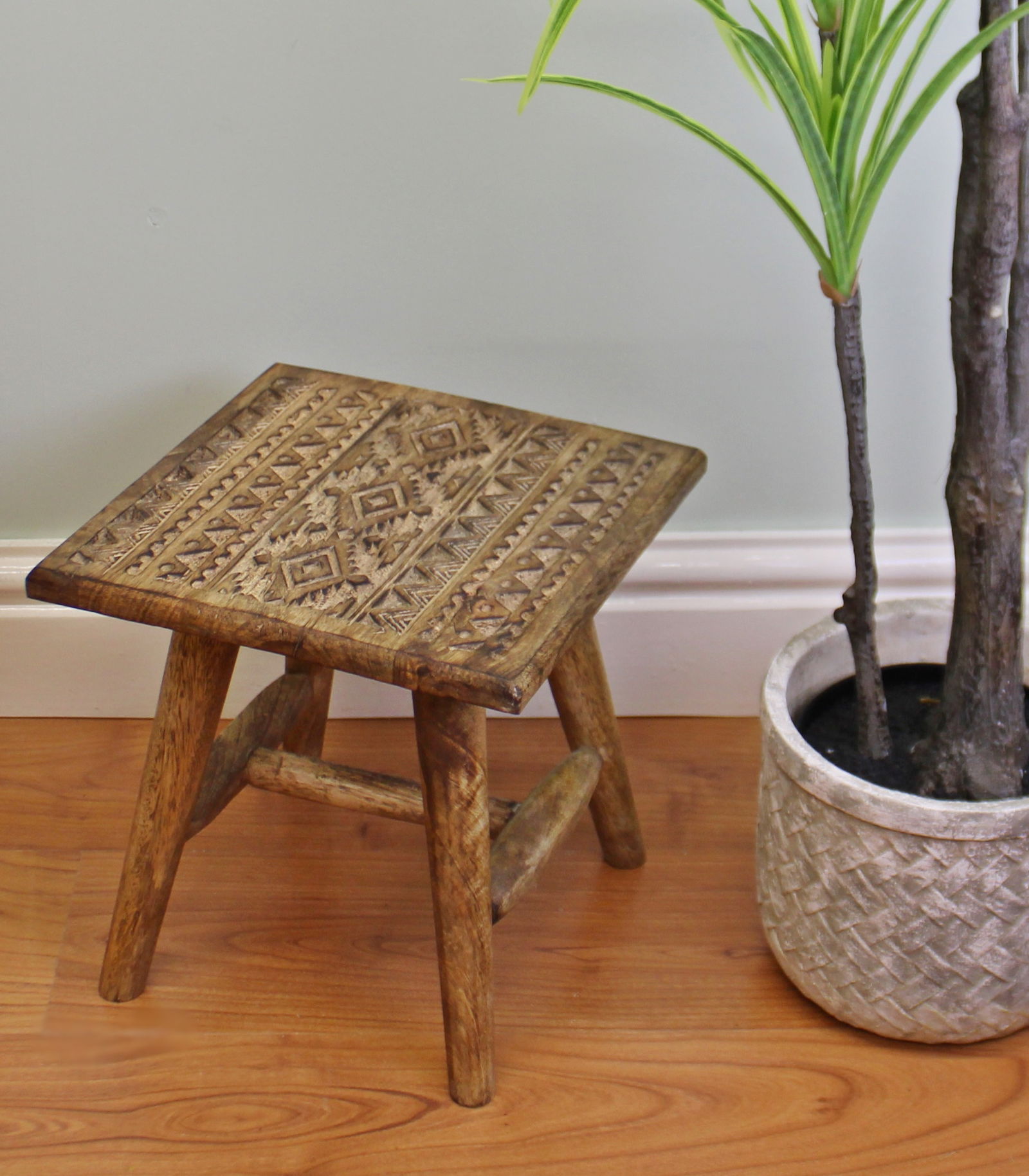 Kasbah Design Small, Hand Carved Wooden Stool Kasbah Design Small, Hand Carved Wooden Stool