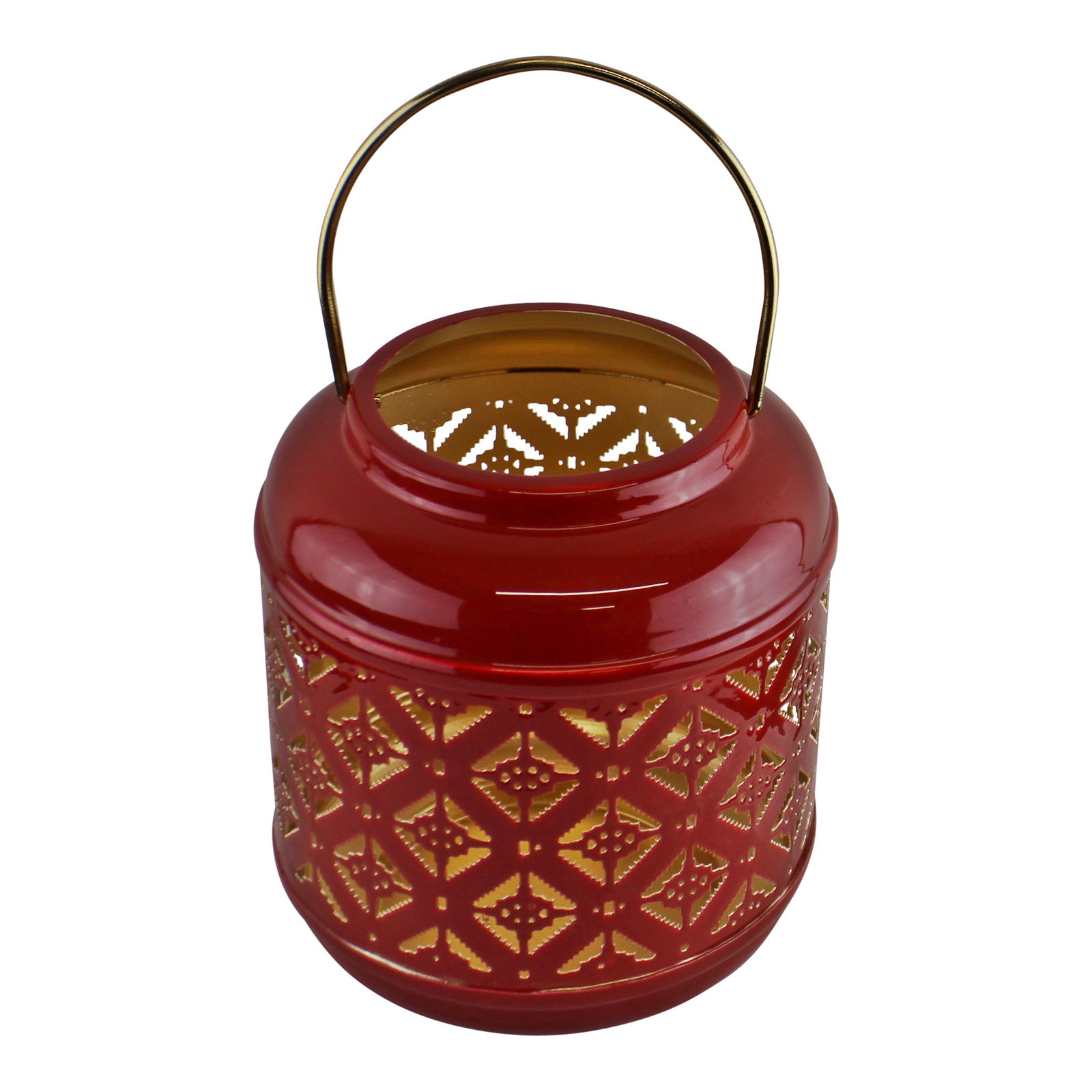 Kasbah Design Candle Lantern With Cutout Pattern In Red Kasbah Design Candle Lantern With Cutout Pattern In Red