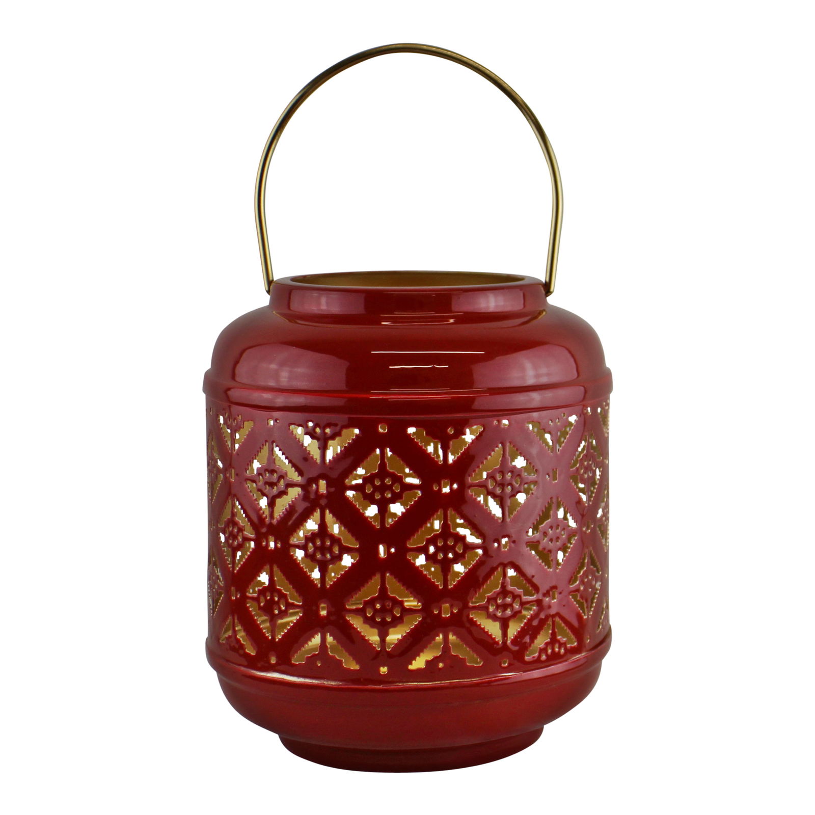 Kasbah Design Candle Lantern With Cutout Pattern In Red Kasbah Design Candle Lantern With Cutout Pattern In Red