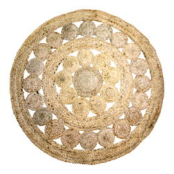Jute Round Woven Rug, Kasbah Design, 90cm Jute Round Woven Rug, Kasbah Design, 90cm