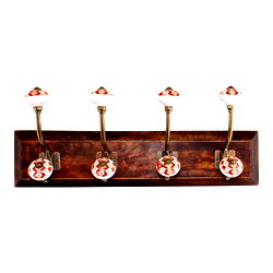 4 Double Coat Hooks, Kasbah Design on Wooden Base 4 Double Coat Hooks, Kasbah Design on Wooden Base