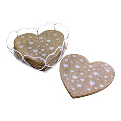 Set Of 4 Heart Shaped Coasters In Wire Holder Set Of 4 Heart Shaped Coasters In Wire Holder