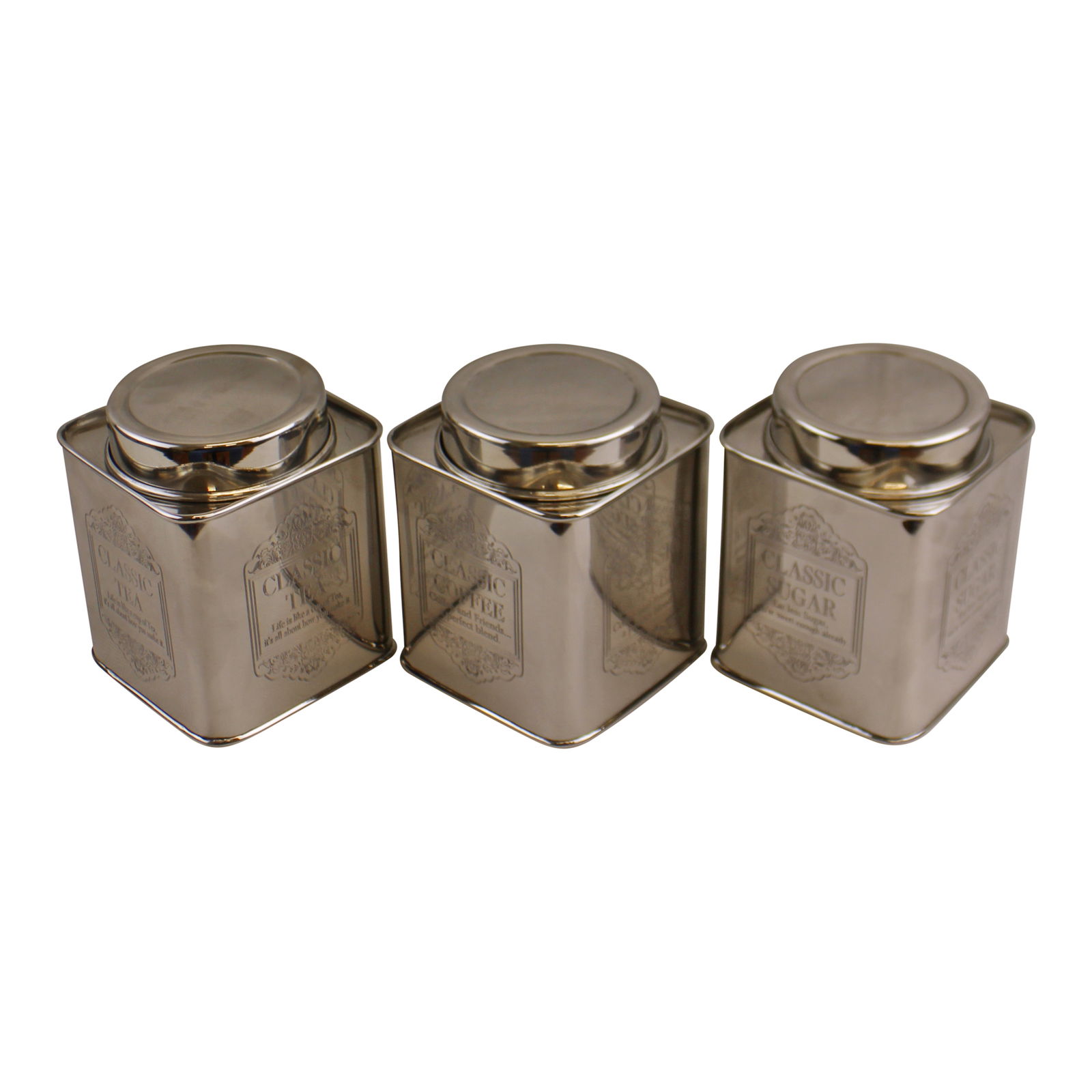 Silver Metal Tea, Coffee & Sugar Storage Tins Silver Metal Tea, Coffee & Sugar Storage Tins