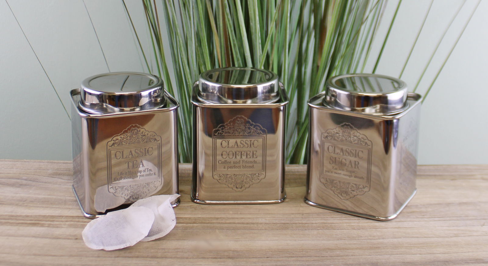 Silver Metal Tea, Coffee & Sugar Storage Tins Silver Metal Tea, Coffee & Sugar Storage Tins