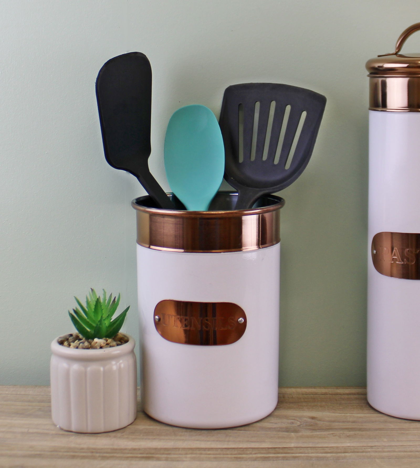 Utensils Holder, Copper & White Metal Design Utensils Holder, Copper & White Metal Design