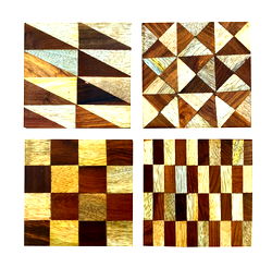 Set/4 Assorted Wood Inlay Coasters Set/4 Assorted Wood Inlay Coasters