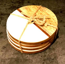 Set Of 4 Round Two Toned Wooden Coasters - White Set Of 4 Round Two Toned Wooden Coasters - White