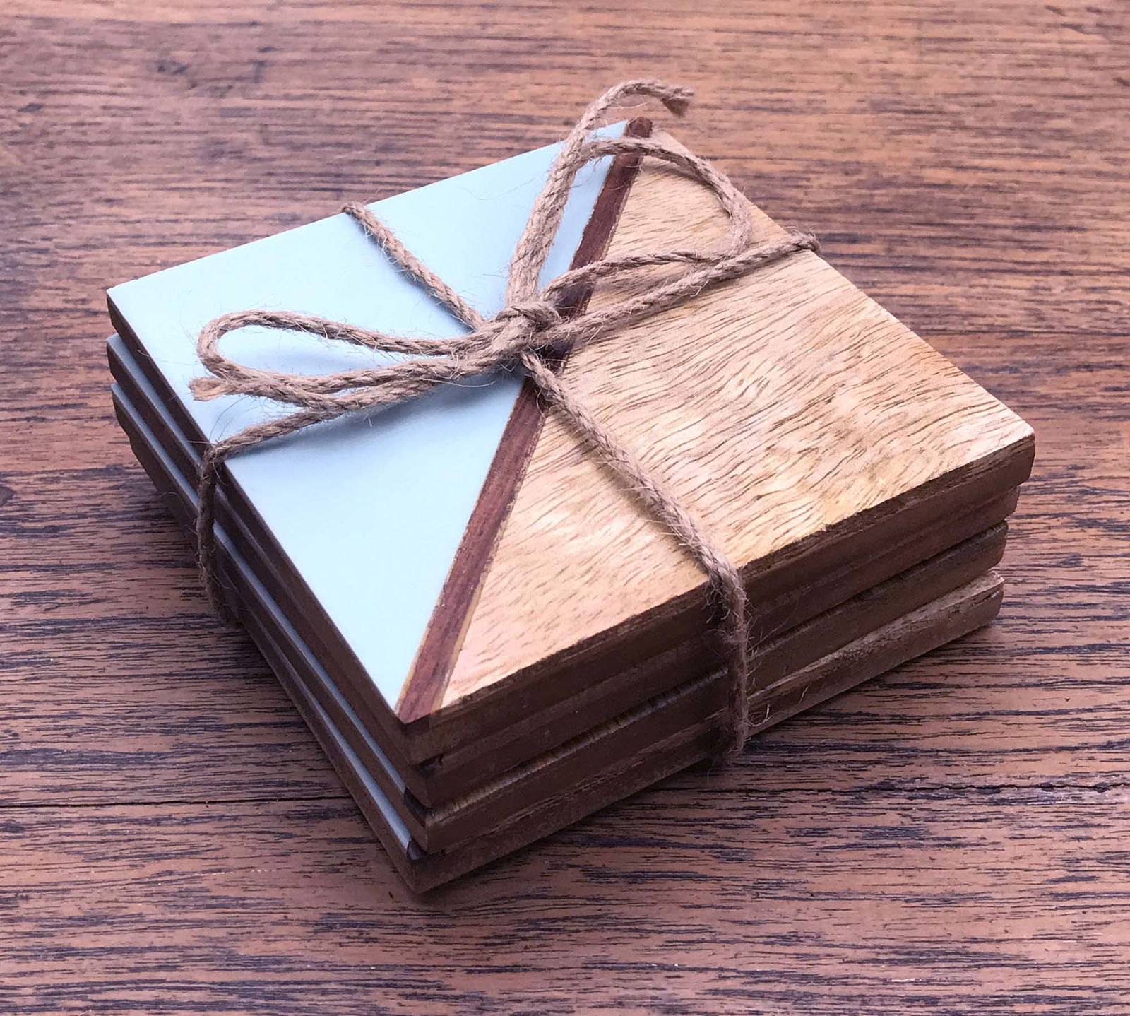 Set Of 4 Square Two Toned Wooden Coasters - Blue Set Of 4 Square Two Toned Wooden Coasters - Blue
