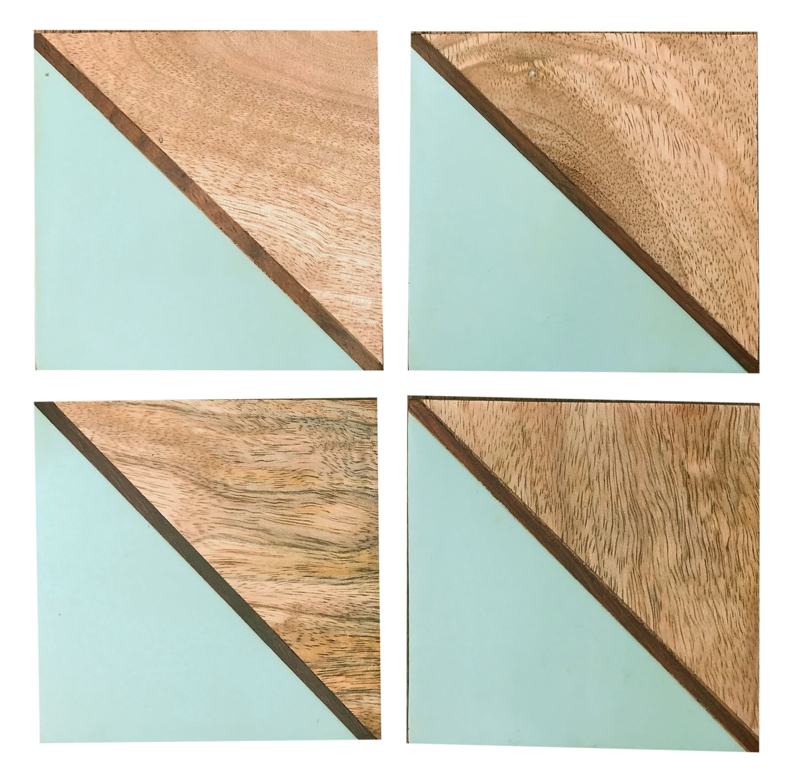 Set Of 4 Square Two Toned Wooden Coasters - Green Set Of 4 Square Two Toned Wooden Coasters - Green