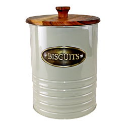 Metal and Acacia Wood Biscuit Tin, 19x15cm Metal and Acacia Wood Biscuit Tin, 19x15cm