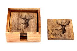 Wooden Set of 4 Engraved Stag Coasters Wooden Set of 4 Engraved Stag Coasters