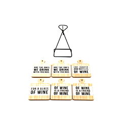 Set of Six Wine Slogan Coasters On Metal Stand Set of Six Wine Slogan Coasters On Metal Stand