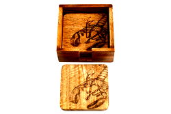 Set Of Four Wooden Engraved Lobster Coasters Set Of Four Wooden Engraved Lobster Coasters