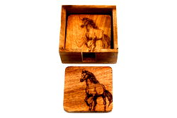 Set Of Four Wooden Engraved Horse Coasters Set Of Four Wooden Engraved Horse Coasters