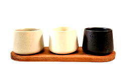 Set of 3 Tapas Set (Tall) on Acacia Wooden Tray Set of 3 Tapas Set (Tall) on Acacia Wooden Tray
