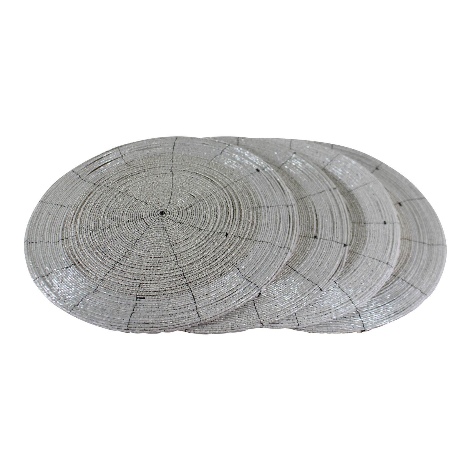 Set of 4 White Glass Beaded, Circular Placemats, 30x30cm Set of 4 White Glass Beaded, Circular Placemats, 30x30cm