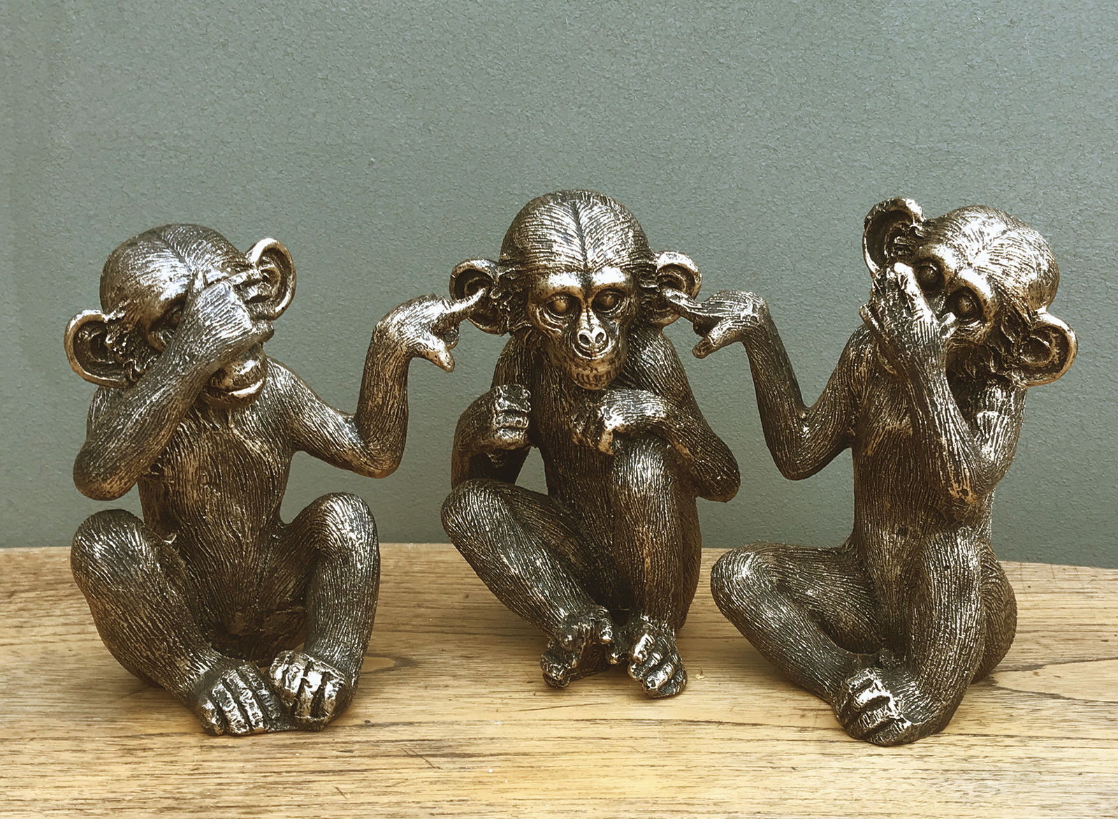 Set Of Three Distressed Resin Monkey Ornaments Set Of Three Distressed Resin Monkey Ornaments