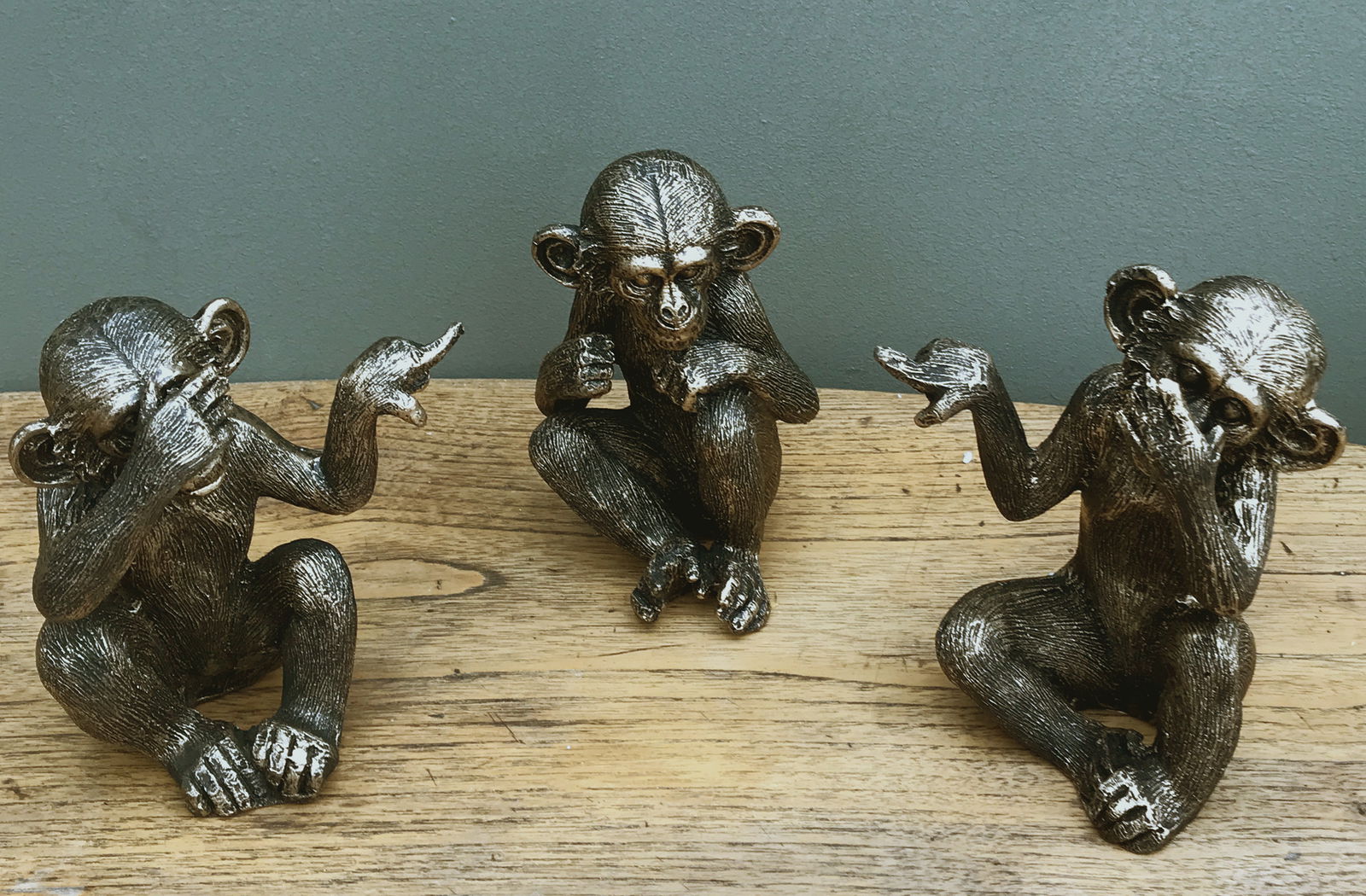 Set Of Three Distressed Resin Monkey Ornaments Set Of Three Distressed Resin Monkey Ornaments