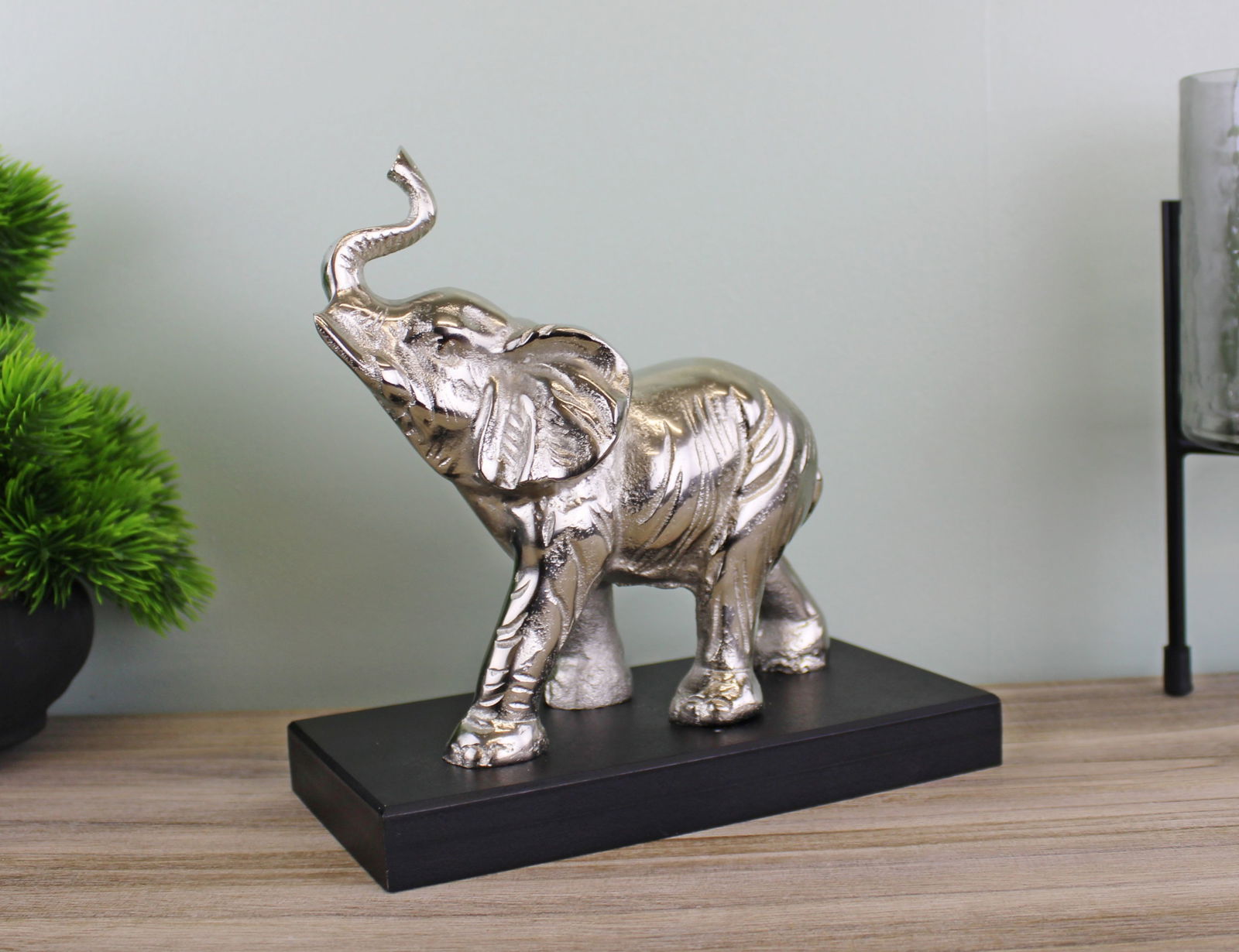 Ornamental Silver Metal Elephant on Plinth Ornamental Silver Metal Elephant on Plinth